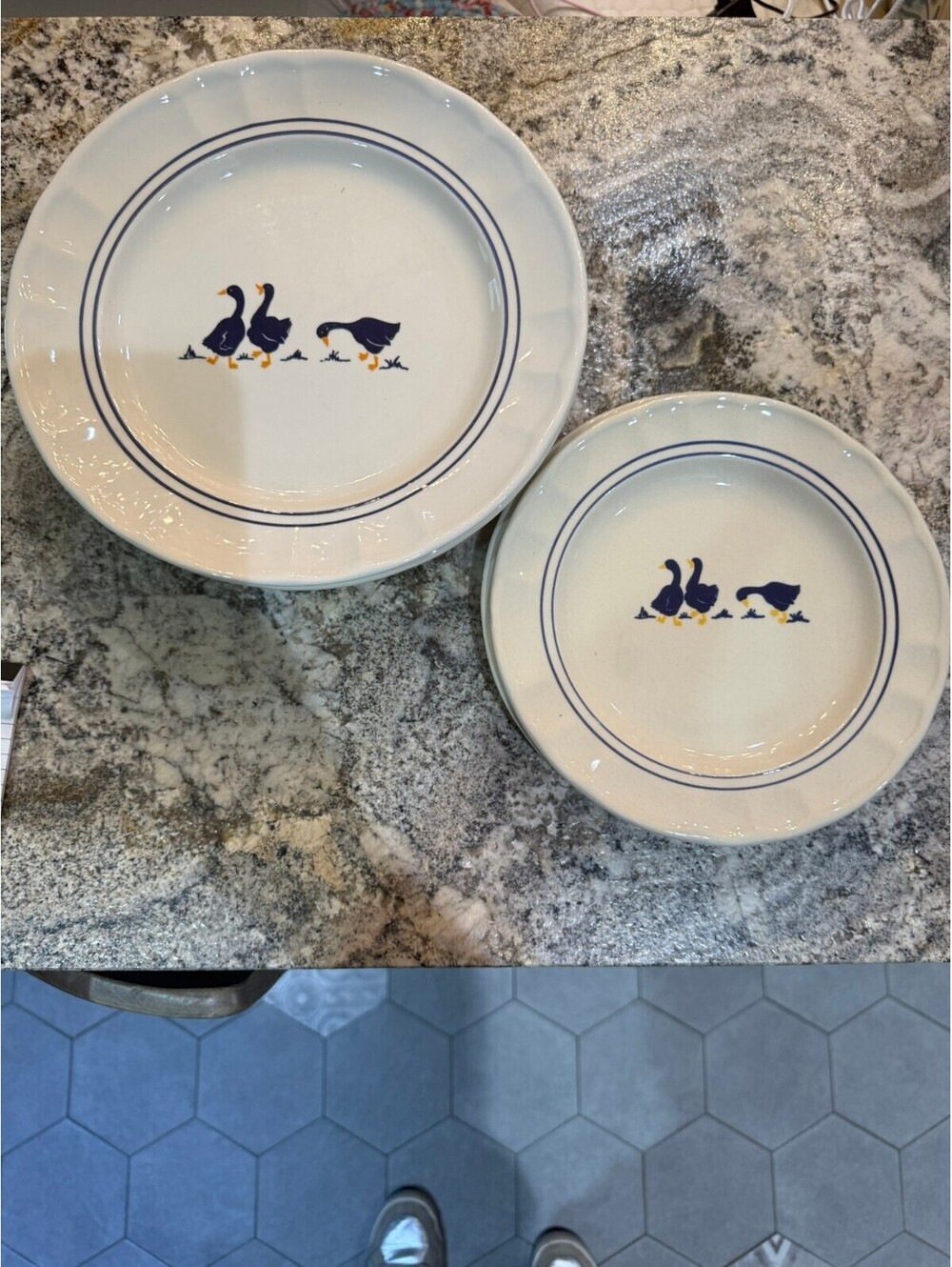 Ceramica Castellania Italy Blue Geese Pattern Ceramic Plates Set